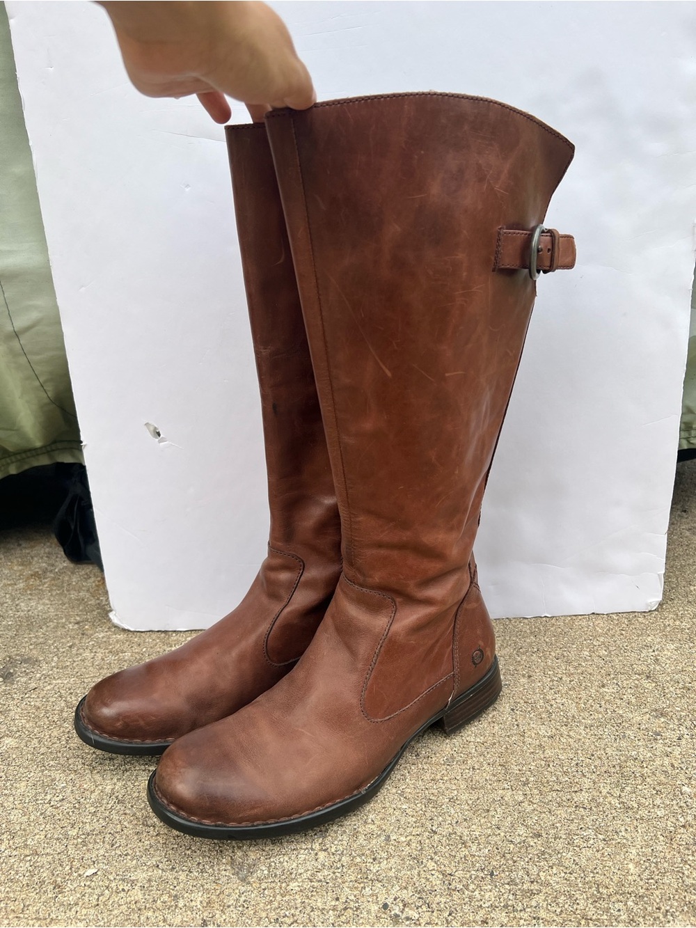 Women Born brown leather zip knee high riding boots - long boots size 9